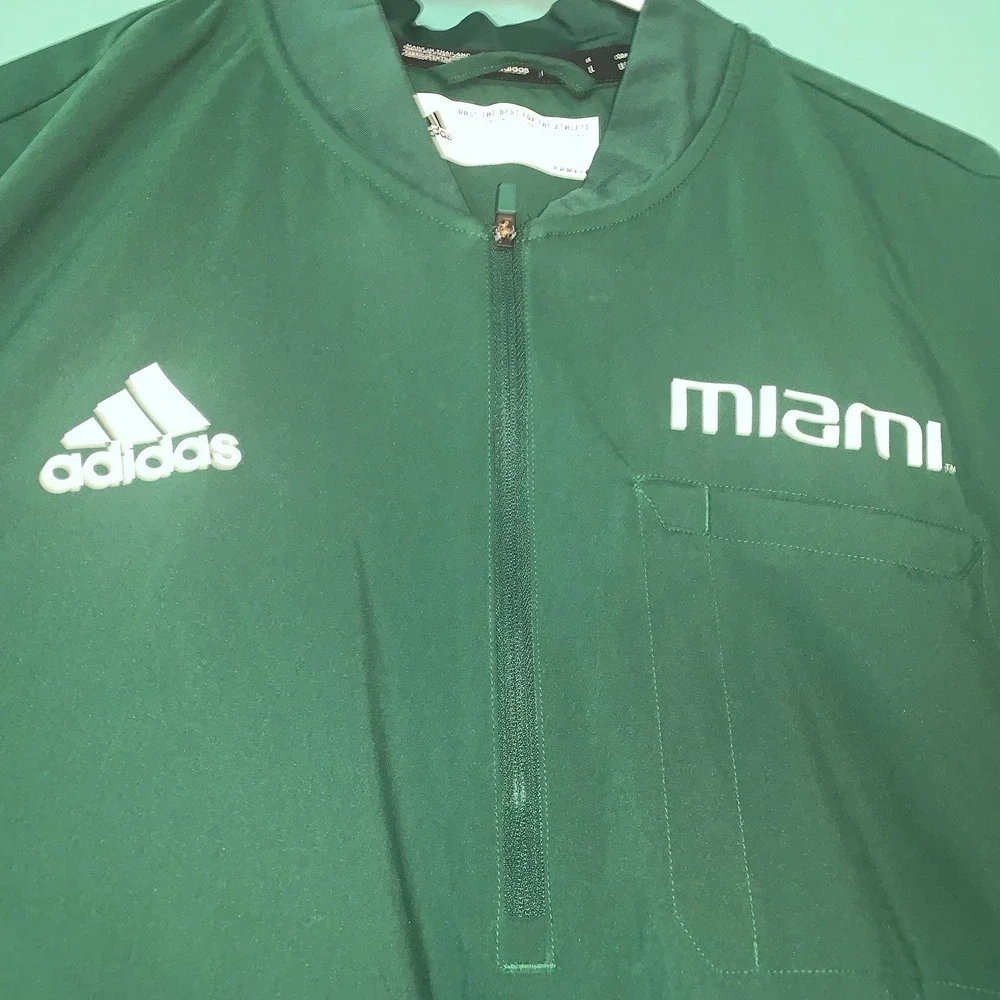 Adidas Miami Windbreaker Jacket Mens‎ L Green  1/4 Zip Pullover Aeroready Nice